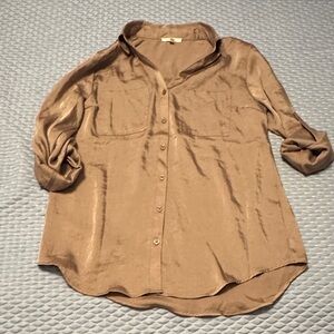 Purple Brown Button-Up Blouse